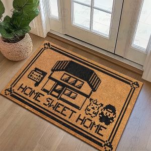 VIKAMA Pixel Cabin Entry Floor Mat Cartoon Childrens Bedroom Indoor Outdoor Welcome Home Decor Rug