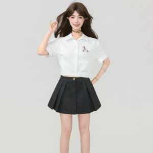 KEIKO | White Stripe Short Sleeve Shirt Short Female Summer