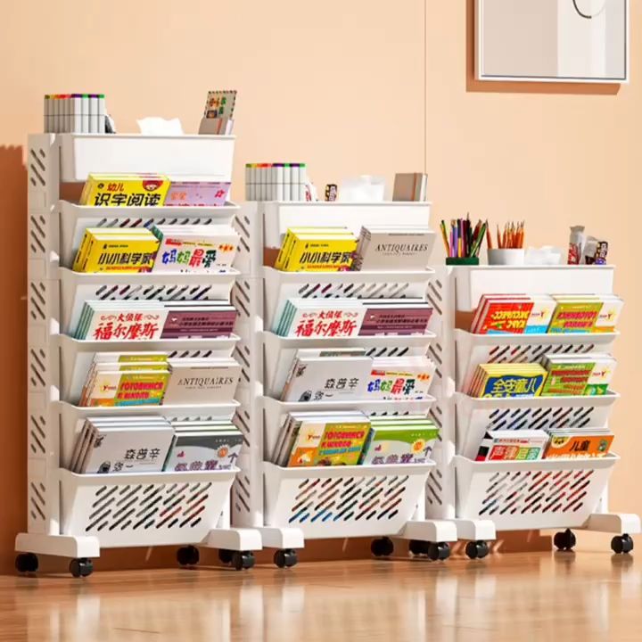 Bookshelf with Wheels Children's Book shelf Multi-functional Organizer ...