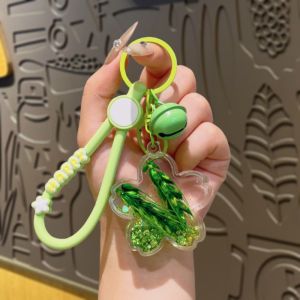 Creative Green Acrylic Sandflow Keychain Bag Accessory Miniature Ornament Floating Grain Bottle Hanging Decoration