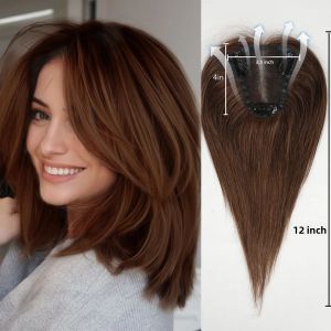 Mái Tóc Giả Ombre Nâu Khói Vàng Hoe Dài 12 Inch Với Đế Ren Mái Giữa Tóc Người Remy Kẹp Tóc Dành Cho Nữ Kiểu Balayage