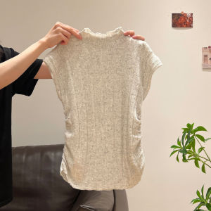 Short Sleeve Stand Collar T-Shirt Gray Slimming