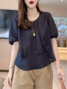 Stylish Loose round Neck Short Sleeve Chiffon Shirt Beautiful Small Top for Women Summer New Fashion Korean Version Polyester Fiber