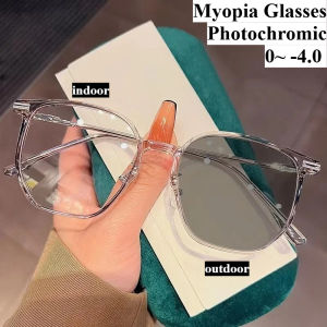 Photochromic-Gray Myopia Glasses 0 To -4.0 Anti Blue Light Large Frame Strong Metal Hinge Eyeglass Frame 7 Colors To Choose From