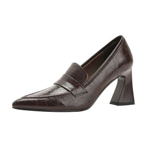 XIANNIWEI | Vintage Pointed Toe Thick Heel Women Loafer Easy to Wear