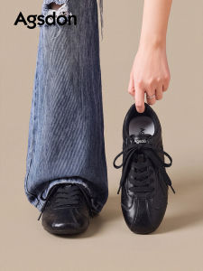 Agsdon | Leather Black Ballet Athletic Casual Flat Shoes