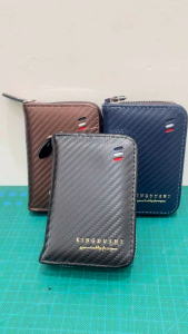 Dompet Kartu & Uang Cash Zipper Mini Pria Wanita PU Leather Serat Karbon Keren Cantik Tebal K95-92