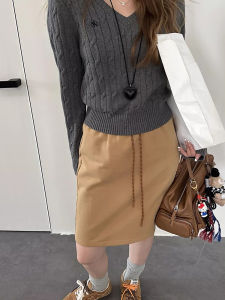 กระโปรงทรงเอเอวสูงทรงสลิมฟิตสำหรับผู้หญิง ฤดูใบไม้ผลิและฤดูหนาว ทรงหลวมสบาย ๆ สไตล์วิทยาลัย สไตล์ย้อนยุค เอวยางยืด ทรงหลวม กระโปรงทรงเอ