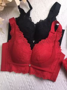 Adjustable Comfortable Bamboo Charcoal Fiber Bra No Steel Ring Luxury Style Floral Pattern for Middle-Aged Women V-Neck Back Five Rows Buckle