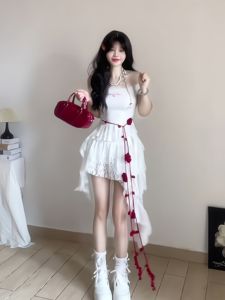 VKSOD | Pure Desire Ballet Style One Shoulder Short Sleeve Womens Top And Lace Asymmetrical Skirt Two-Piece Set Summer 2025