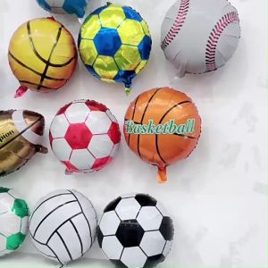 Sports Ball Foil Balloons Set Football Soccer Basketball Tennis Golf Rugby Badminton Baseball Champion Trophy Trophy Foil Balloon Birthday Party Decorations Kids School Sports Day Party Supplies Banner Cake Topper Backdrop Decor