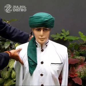 Peci Sorban Imamah Permanen Hijau Praktis Siap Pakai -Turban Muslim Cap