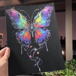 4 Pcs/Set A4 DIY Scratch Painting Luminous Animal Butterfly Whale Landscape Night View Scratch Painting Artistic Works