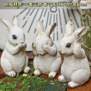 Rabbit Resin Garden Ornaments Home Decorative Pieces Village Style Outdoor Courtyard Decoration Creative Animal Shaped Painted