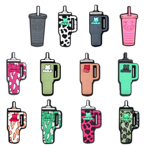 12pcs Cartoon Water Cup Series Shoe Charms Set For Bag Bubble Slides Sandals PVC Shoe Decorations Accessories