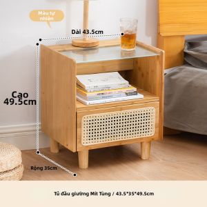 ZHUTING | Tủ Đầu Giường Gỗ và Mây Hiện Đại Minimalist Kính