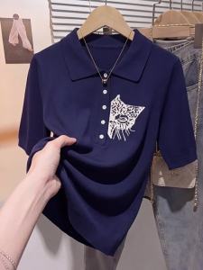 Embroidery Slimming Polo T-shirt Loose