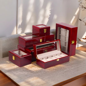 WellZone Công Suất Lớn Phong Cách Cổ Điển Sơn Mài Hộp Đồng Hồ Bảo Quản Trang Sức Màn Hình Màu Đỏ Đậm/Đen Đậm Thời Trang & Thông Thường