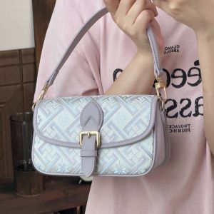 New 2025 Elegant National Style Leather French Bread Bag Single Shoulder Crossbody Bag for Women Tianxu Brand Butterfly Pattern