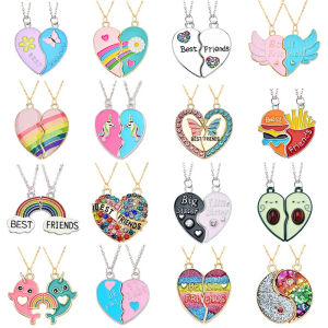 Magnetic Friendship Necklace Childrens Best Friend Gift Student Pair Heart Puzzle Birthday Gift Alloy Pendant Jewelry