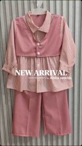 Jckidswear Setelan Anak Perempuan Alsha Setkids Katun Salur Mix Toyobo Premium Usia 4-13 Tahun