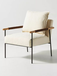 Nordic Style Cute Casual Chair Lamb Velvet Sofa Chair with Armrest for Bedroom Single Person Home Furniture Artistic Metal Frame