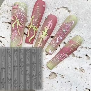 Retro Court Style Butterfly Candlestick Silicone Mold for Nail Art European Cross Knot Ribbon 3D Art Decorations