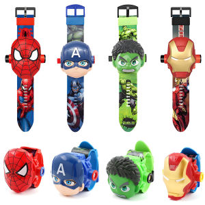 Children Anime Watch Toys Spiderman Iron Man Hulk Frozen 24 Cartoon Pattern Projection Electronic Watch Kids Gift