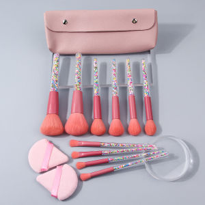 13PCS portable makeup brush set: candy-colored soft makeup brush set + triangular powder puff + storage bag for beauty tools