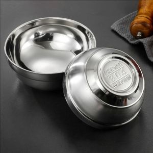 ชามกันโดนลวก304สแตนเลสชามซุปข้าวหนาสองชั้นทนทานชามสำหรับโรงอาหารของเด็กชามก๋วยเตี๋ยวผู้ใหญ่