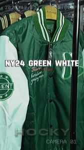 HOCKY Jaket Varsity Baseball Pria Wanita Full Bordir Premium N24 Green White Series Keren Tebaru
