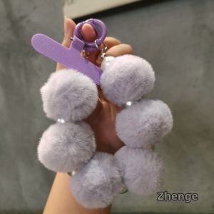 ZHENGEGE | Plush Fuzzy Pom-Pom Beaded Short Winter New Years Decorative Anti-theft Phone Lanyard Wrist Strap