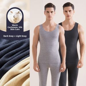 MiiOW | Warm Fleece Lined Silk Thickened Mens Vest Autumn Inner Wear Winter Woolen Knitted Seamless Base Layer Round Neck Top