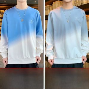 ROMON | Loose Long Sleeve T-Shirt For Men Spring Autumn Fashion Brand Gradient Color Casual Sweatshirt Base Shirt Top Urban Style