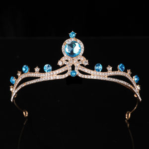 Luxury-Lite Rose-Pink Sapphire Crown with Golden Rhinestone Tiara for Brides Photo Shoot Accessories for Little Girls Birthday