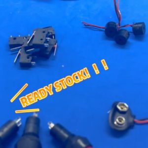 SUIS TEKAN TUTUP / SUIS ON OFF / PERINTANG BOLEH LARAS / PERINTANG ELEKTRONIK / SUIS MIKRO / PENYAMBUNG BATERI 9V / CONNECTOR BONGKAH PENYAMBUNG / PEMEGANG BATERI SAIZ D / LED / SUIS P / BUZZER DENGAN WAYAR DAN TANPA WAYAR / PEMEGANG BATERI AA