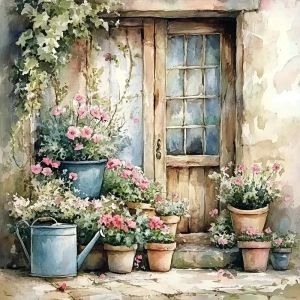 HUACAN Cross Stitch Kit Door Landscape Embroidery Sets Plant Needlework Hobby Craft 11Ct Picture Printed Adults Wall Decor