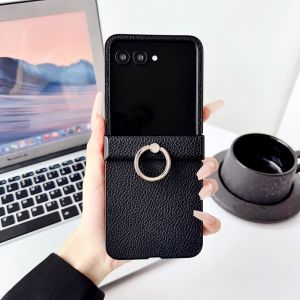 szhaiyu | Luxury Leather Hinge Protection Phone Case for Phone Case for Motorola Razr 50 60 70 Ultra Moto Razr 50 60 70 Ring Holder Cover