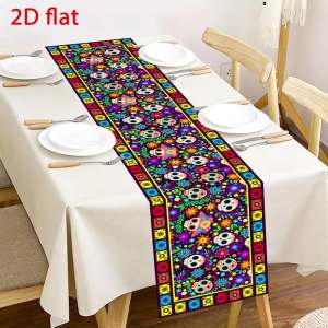 Sugar Skull Table Runner Day of the Dead Floral Print Dining Table Decor Mexican Fiesta Halloween Party Holiday Home Ornament