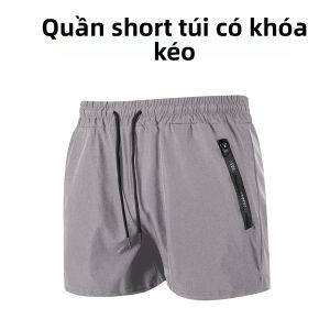 Quần Bơi Nam Nhanh Khô Có Túi Khóa Kéo Lớp Lót Lưới Quần Bơi Lướt Sóng Chất Liệu Polyester Trơn Thích Hợp Cho Tắm Biển Mùa Hè