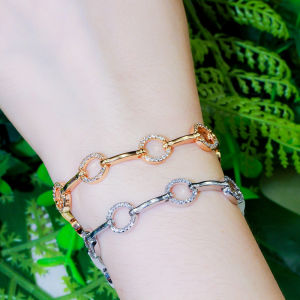 SEQUITO Korean Style Goddess Trendy Chain Bracelet Silver Gold Plated Micro Inlay AAA Zirconia Handmade Round Hollow Out Bangle Birthday Best Gift B195
