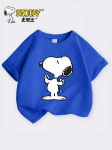 Snoopy | Áo Thun Cotton Tay Ngắn Nam Trẻ Em Phong Cách Thường Ngày Màu Xanh