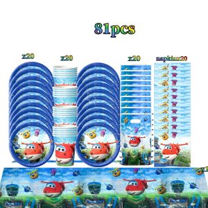 Hasbro | Super Wings Birthday Party Decoration Tablecloth Cup Plate Napkin Gift Bag Pennant Flag Baby Shower Kids Party Favors Supplies