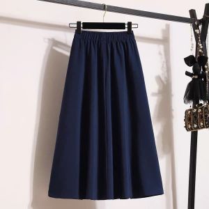White Thickened High Waist Midi Skirt Womens Autumn Winter Style A-Line Umbrella Skirt Slimming Flared Hemline Polyester Fabric