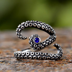 Fashion Men Rings WIth Blue Zircon Stainless Steel Vintage Octopus Style Irregular Pattern Trendy Accessories For Man Women Gift