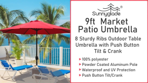 2.7M Heavy Duty Outdoor Patio Umbrella with Base Stand Solar Light Foldable Waterproof Sun Canopy Shade Awning Large Garden Beach Umbrella For Backyard Leisure