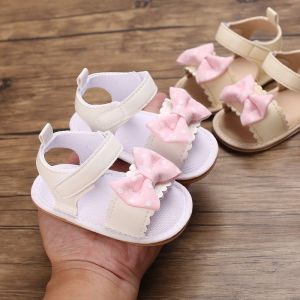 Cute PU Leather Baby Princess Shoes Newborn Girls Bow Rubber Sole Pre Walking Shoes Anti Slip Summer First Walking Shoes