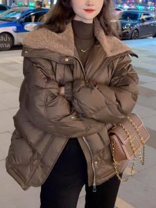 เสื้อแจ็คเก็ตผ้าฝ้ายผสมขนแกะฤดูหนาวสำหรับผู้หญิง 2025 เสื้อคลุมกันหนาวแบบหนา เสื้อผ้าทำงานสไตล์เกาหลี เสื้อคลุมกันหนาวแบบปกโปโล