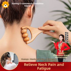 Wooden Manual Massage Tool Hand Push Rolling Wheel Archery Handle Head Shoulder Neck Waist Massage Home Health Beauty Tool