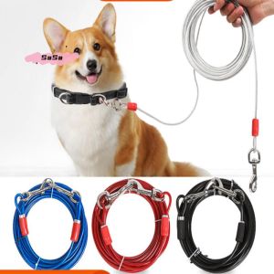 Heavy Duty Double Dog Walking Leash Iron Wire Durable Chew Proof Training Leads for Large Dogs Outdoor Tie out Cable